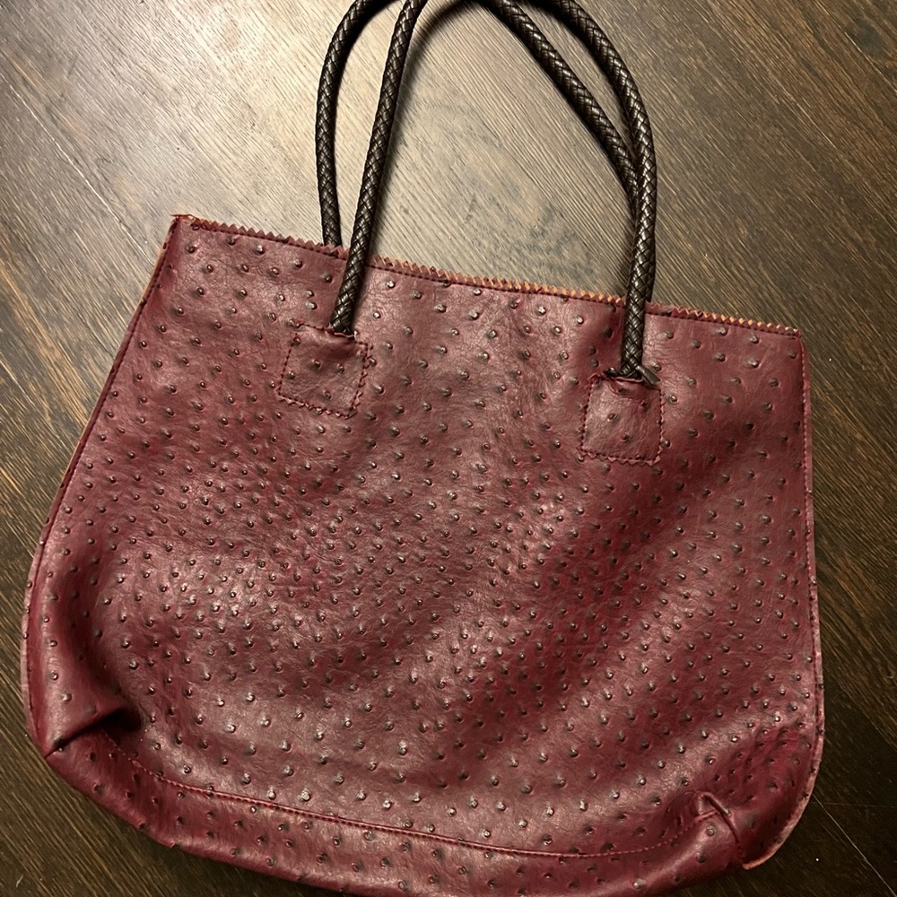 Purple Ostrich Leather Tote Bag
